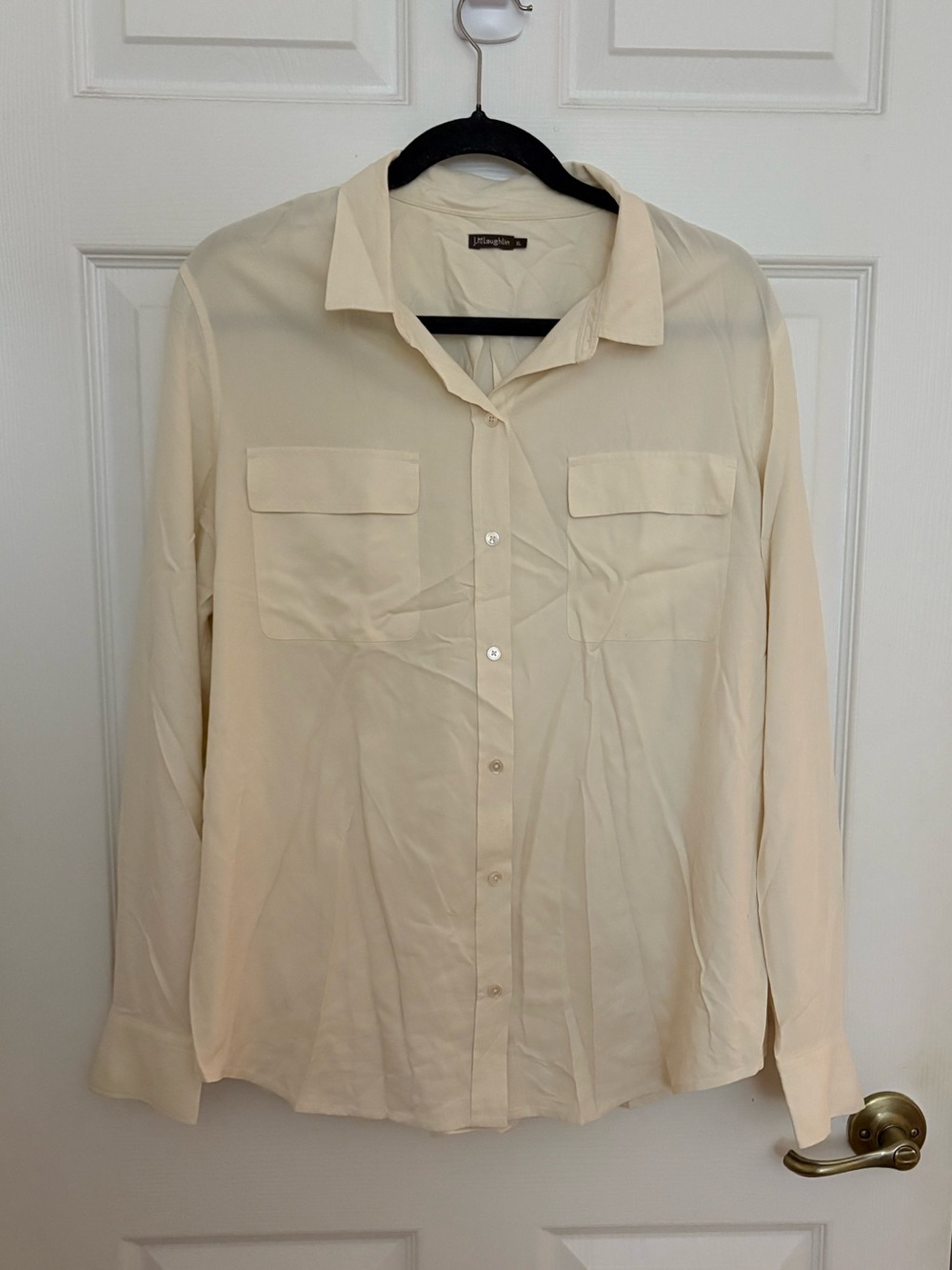 J. McLaughlin Egret White Silk Shirt with Chest Pockets - Picture 5 of 7